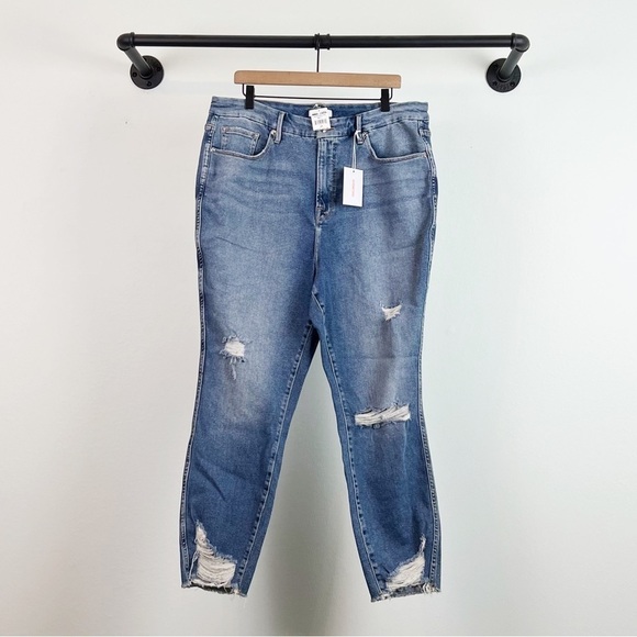 NWT Good American Good Curve High Rise Skinny Crop Distressed Jeans in Blue411 - Picture 6 of 10
